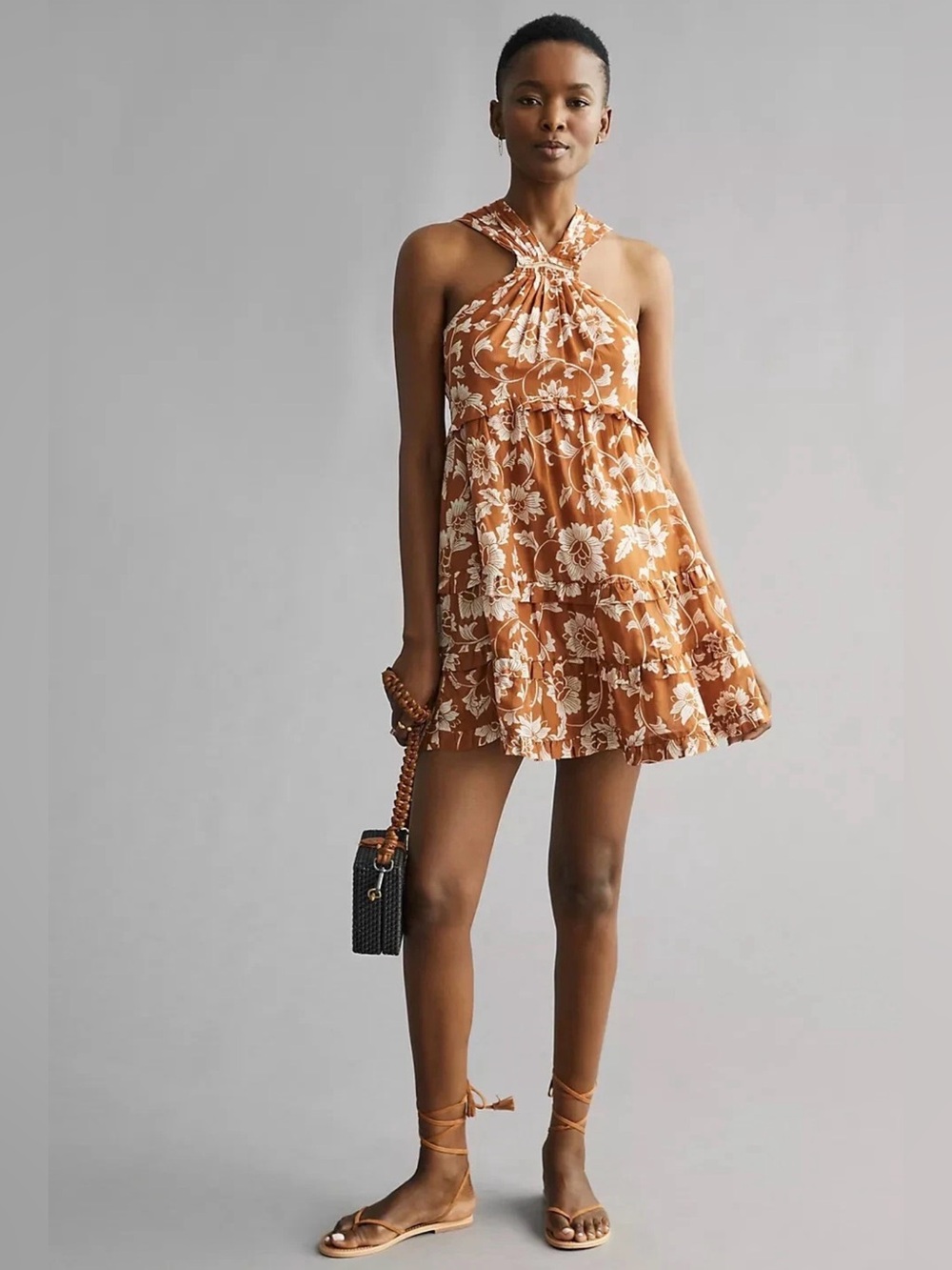 Anthropologie Printed Halter Mini Dress